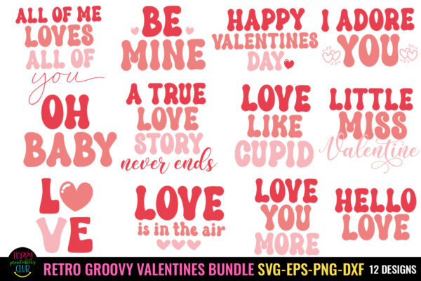 Awesome Valentine’s Day SVG Bundle I Valentines Day Stickers Bundle। Retro Valentines SVG